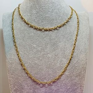 Vintage Extra Long Gold Toned Oval Figaro Link Necklace